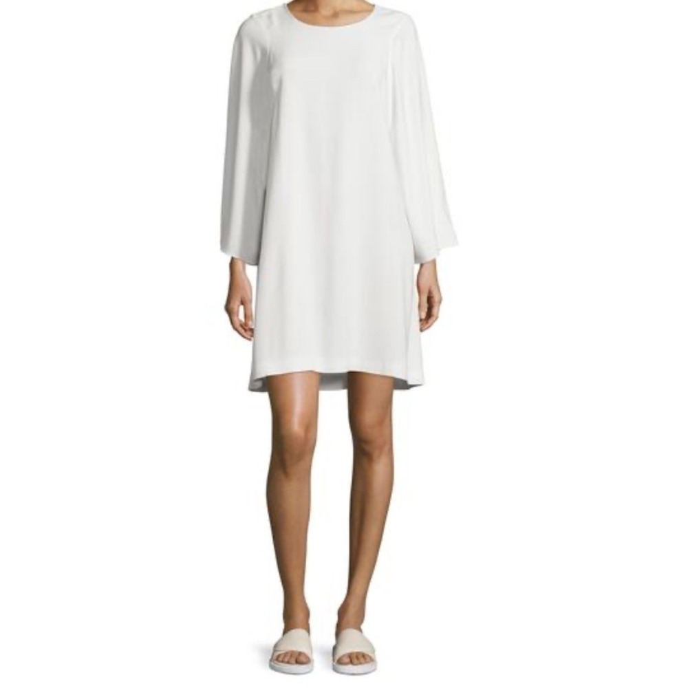 Helmut Lang Womens Long Sleeve Crepe Shift Dress Flare Sleeves Ivory Sz Sm‎